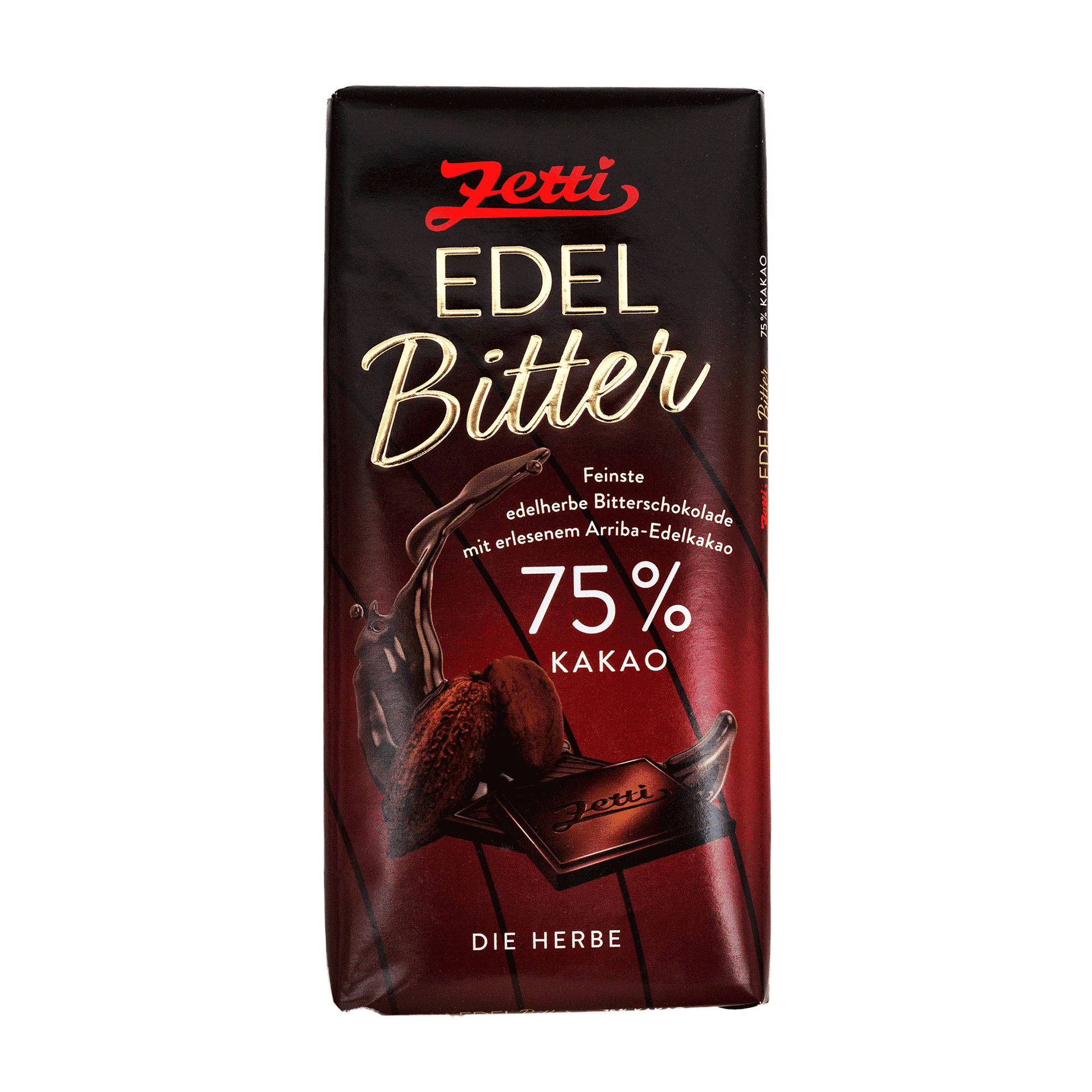 Edelbitter 75% Vorderseite der Verpackung